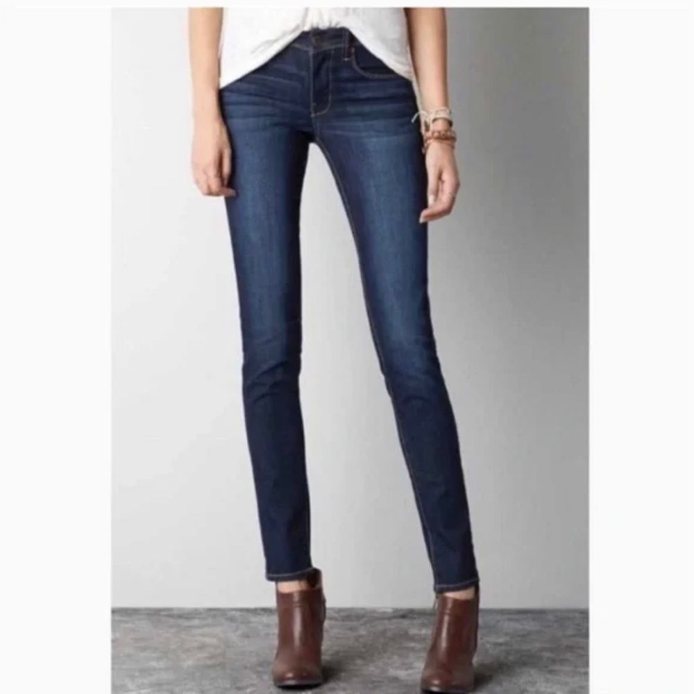 AMERICAN EAGLE Super Skinny Dark Wash Denim Contrast Stitch Jeans Size 0 Short